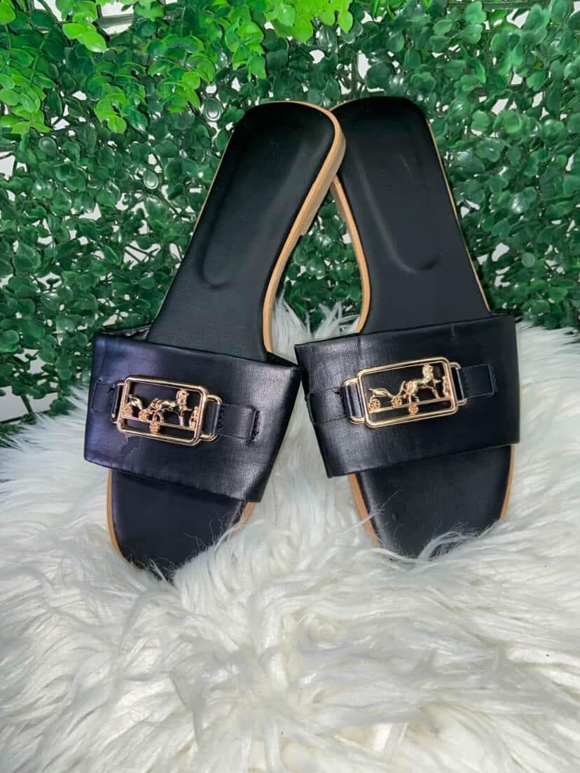 Hermes Slippers - Gold 'Buckle' White